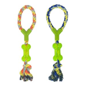 Csomózott kötél kutyajáték gumi csonttal - Kék