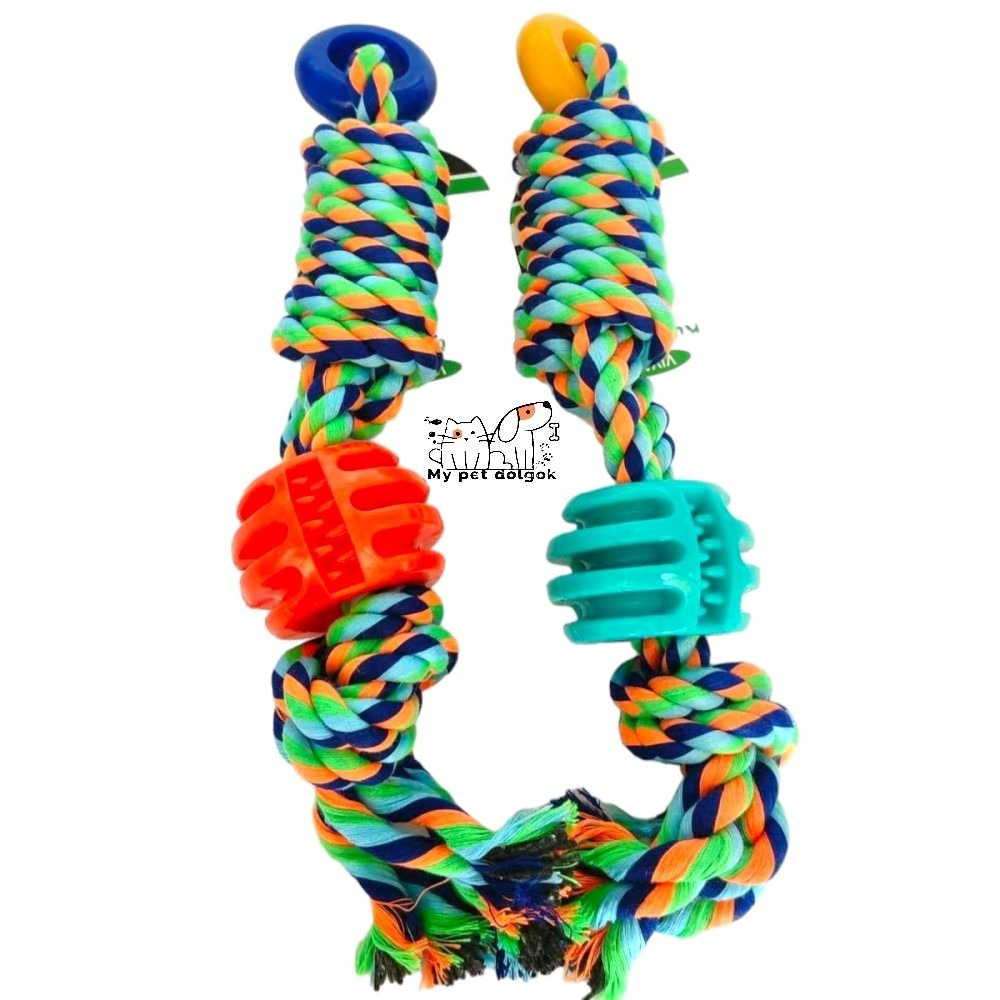 Rágható kötél játék kutyáknak-fogcsiszolós részekkel