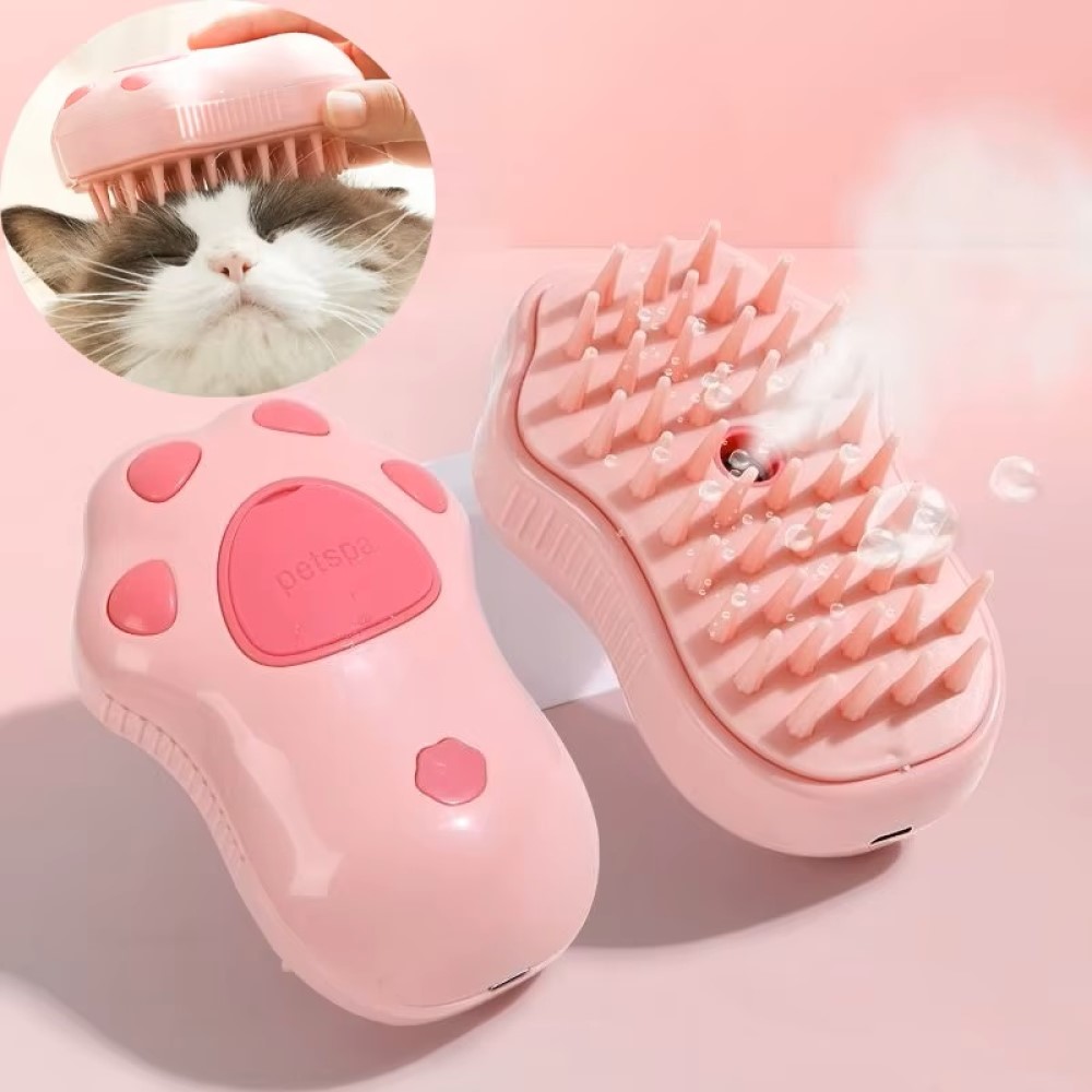 Elektromos gőzös macskakefe -3 in1 mancs alakú - Rózsaszín