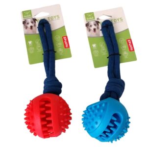 Kisállat fogtisztító labda adagoló tartós kötél játékkal - Piros