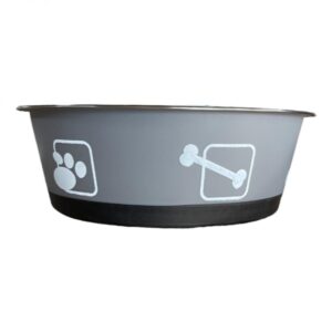 Kisállat rozsdamentes fém tál műanyag burkolattal-L - Szürke