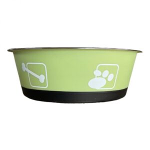 Kisállat rozsdamentes fém tál műanyag burkolattal-L - Zöld