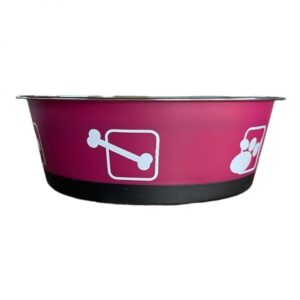 Kisállat rozsdamentes fém tál műanyag burkolattal-L - Piros