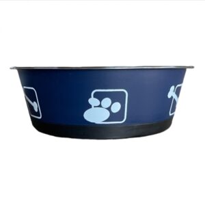 Kisállat rozsdamentes fém tál műanyag burkolattal-L - Sötétkék
