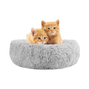 Kerek kisállat szőrmés fekhely-Szürke - S