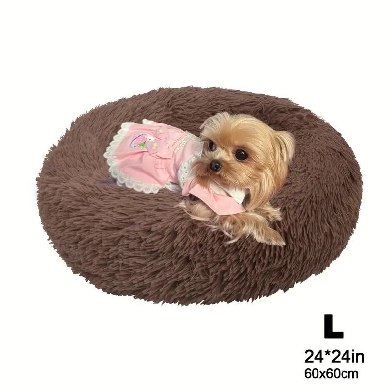 Kerek kisállat szőrmés fekhely-Barna - S
