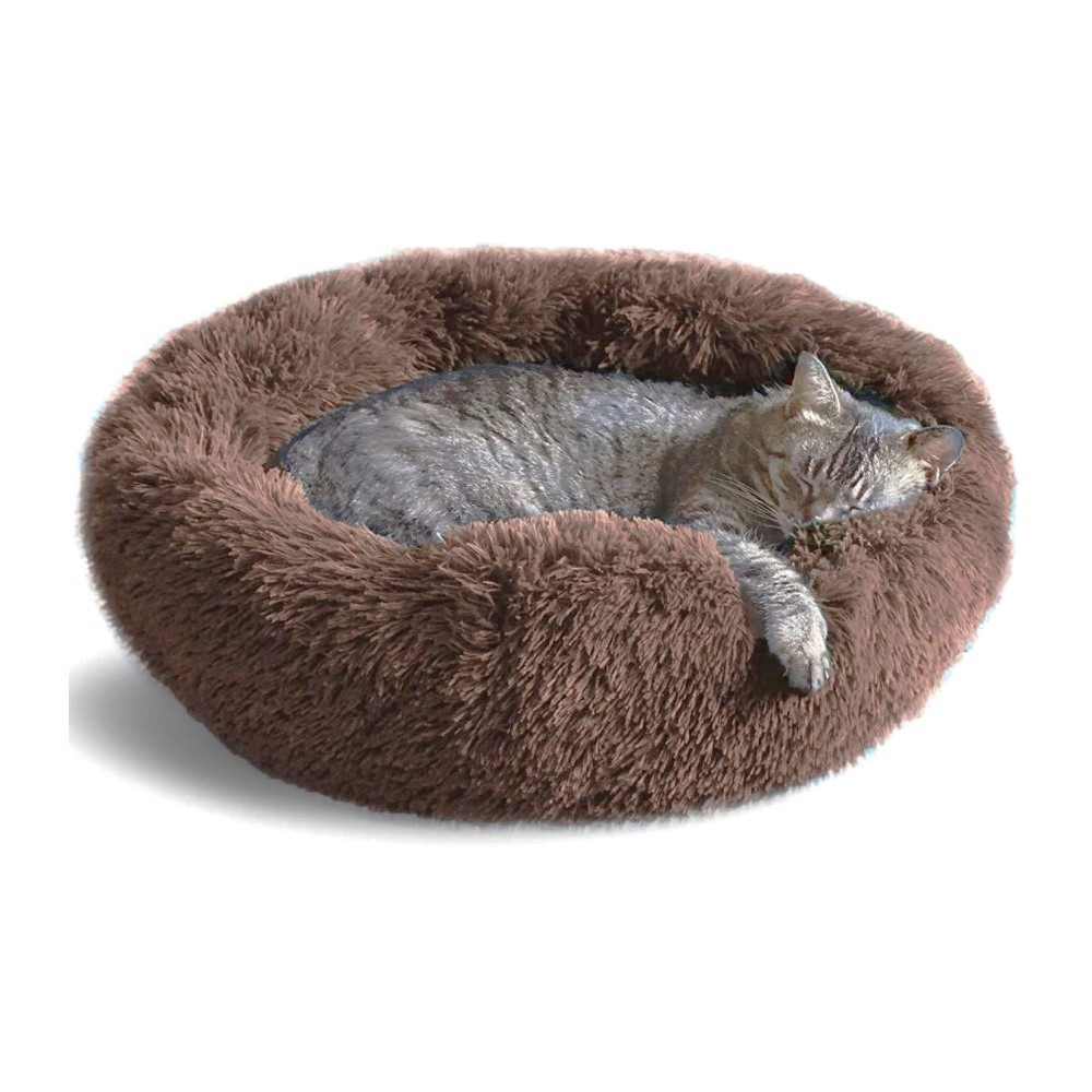 Kerek kisállat szőrmés fekhely-Barna - M