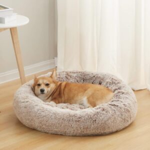 Kerek kisállat szőrmés fekhely-Barna - L