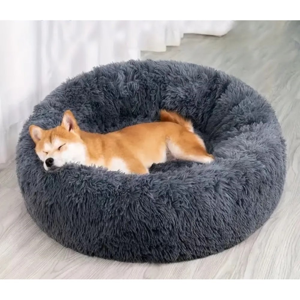 Kerek kisállat szőrmés fekhely-Sötétkék - XL