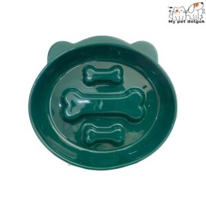Csont mintájú kerámia evéslassító kutyatál - Smaragdzöld