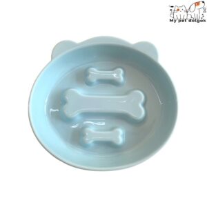 Csont mintájú kerámia evéslassító kutyatál - Halványkék