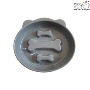 Csont mintájú kerámia evéslassító kutyatál - Szürke