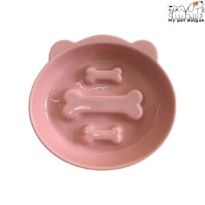 Csont mintájú kerámia evéslassító kutyatál - Rózsaszín