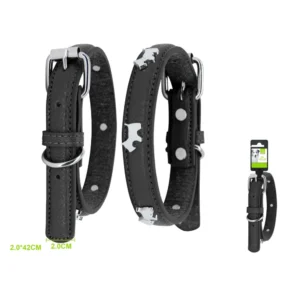 Állítható bőr nyakörv fém elemekkel - M - Fekete