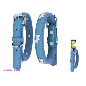 Állítható bőr nyakörv fém elemekkel - S - Kék