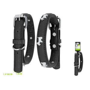 Állítható bőr nyakörv fém elemekkel - S - Fekete