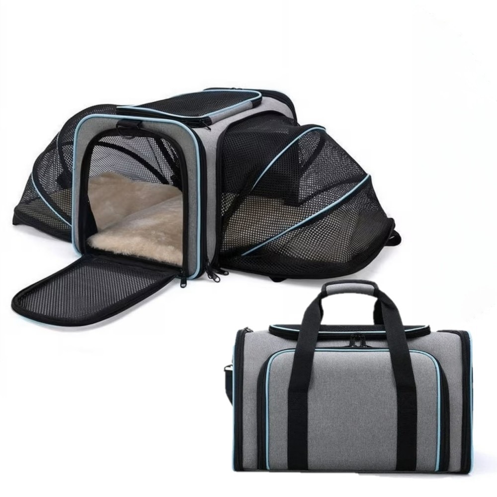 Bővíthető és összecsukható kisállat utazó táska - Kék