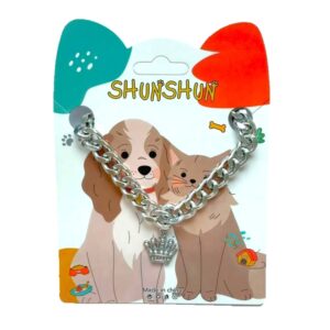 Kisállat ezüstszerű nyaklánc korona medállal – 23–30 cm