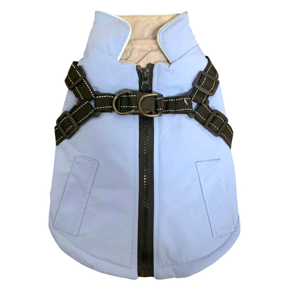 Vízálló bélelt kutyakabát beépített hámmal - Kék - XXL