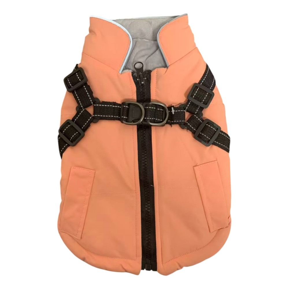 Vízálló bélelt kutyakabát beépített hámmal - Narancs - M