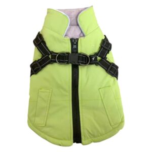 Vízálló bélelt kutyakabát beépített hámmal - Zöld - XXL