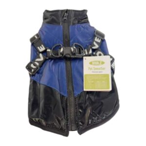 Vízálló bélelt kutyakabát és dzseki beépített hámmal - Kék - XXL