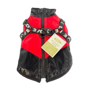 Vízálló bélelt kutyakabát és dzseki beépített hámmal - Piros - XXL