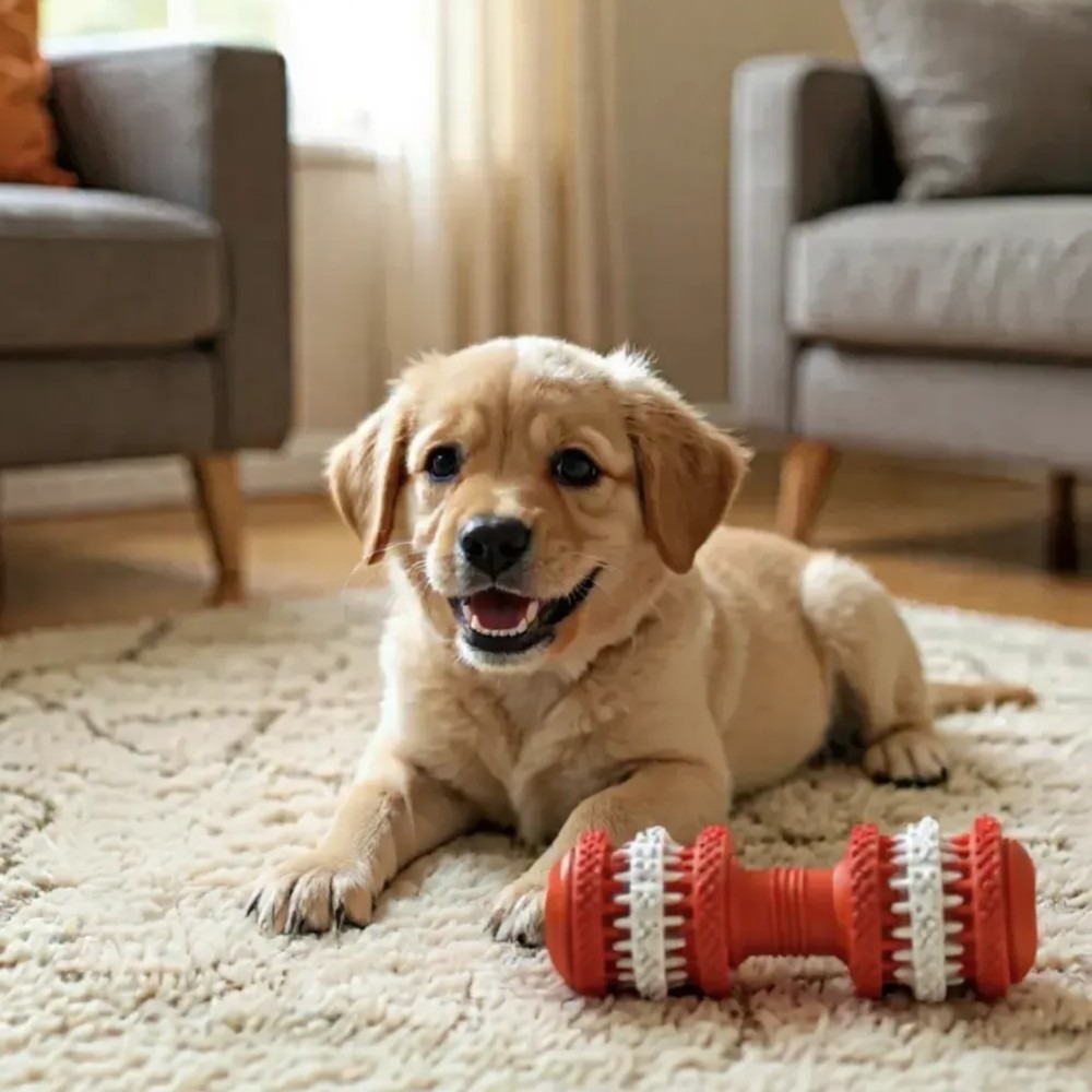 Vaníliás fogtisztító rágójáték kutyáknak - Súlyzó - Piros