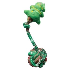 Karácsonyi kötéljáték kutyáknak fenyőfa plüssfejjel 25cm