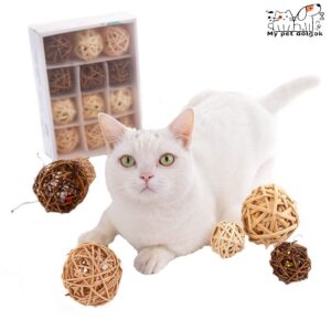 Csörgős rattan labdajáték készlet cicáknak-12db