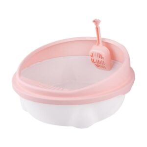 Kerek fröccsrnésmentes macska alomtálca lapáttal nagy- Rózsaszín
