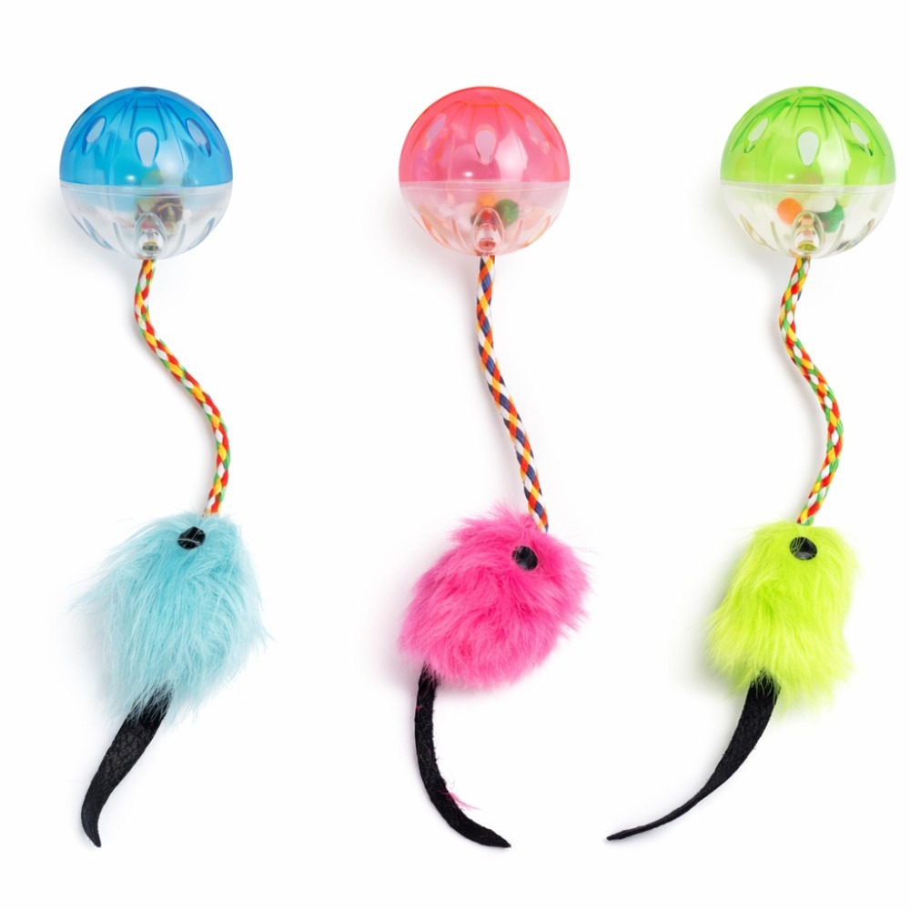 Csörgős macskajáték labda húzó egérrel 3db