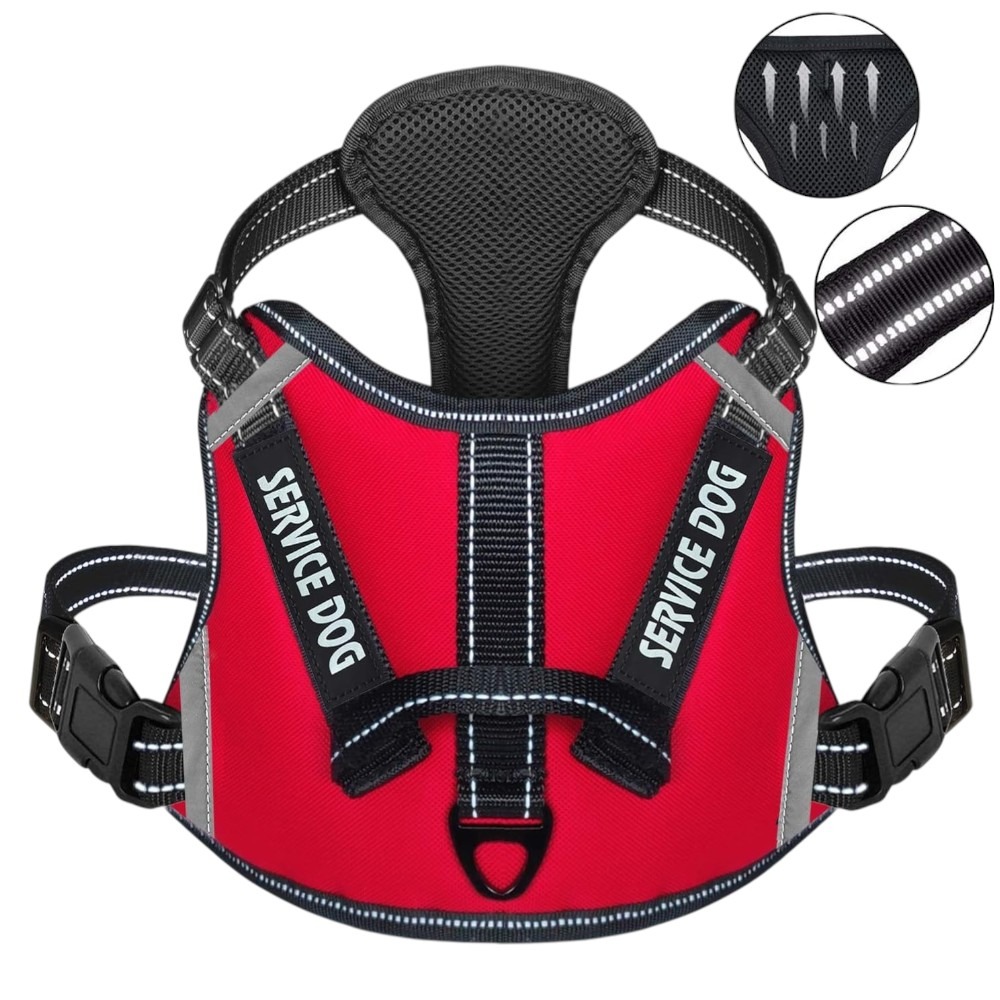 Service Dog fényvisszaverő kutyahám többszínben - L - Piros